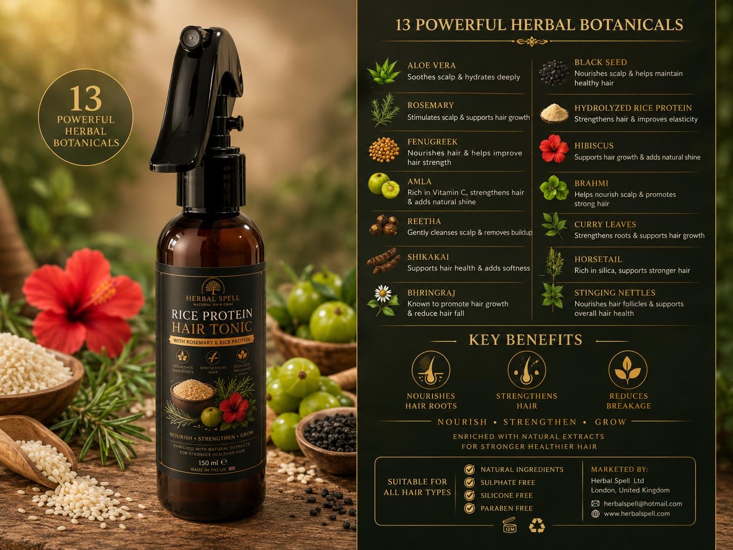 Rice water Protein Hair Tonic |  Amla,Reetha,Rosemary,Rice Protein for Strengthening & Nourishing  Daily Hair Haircare