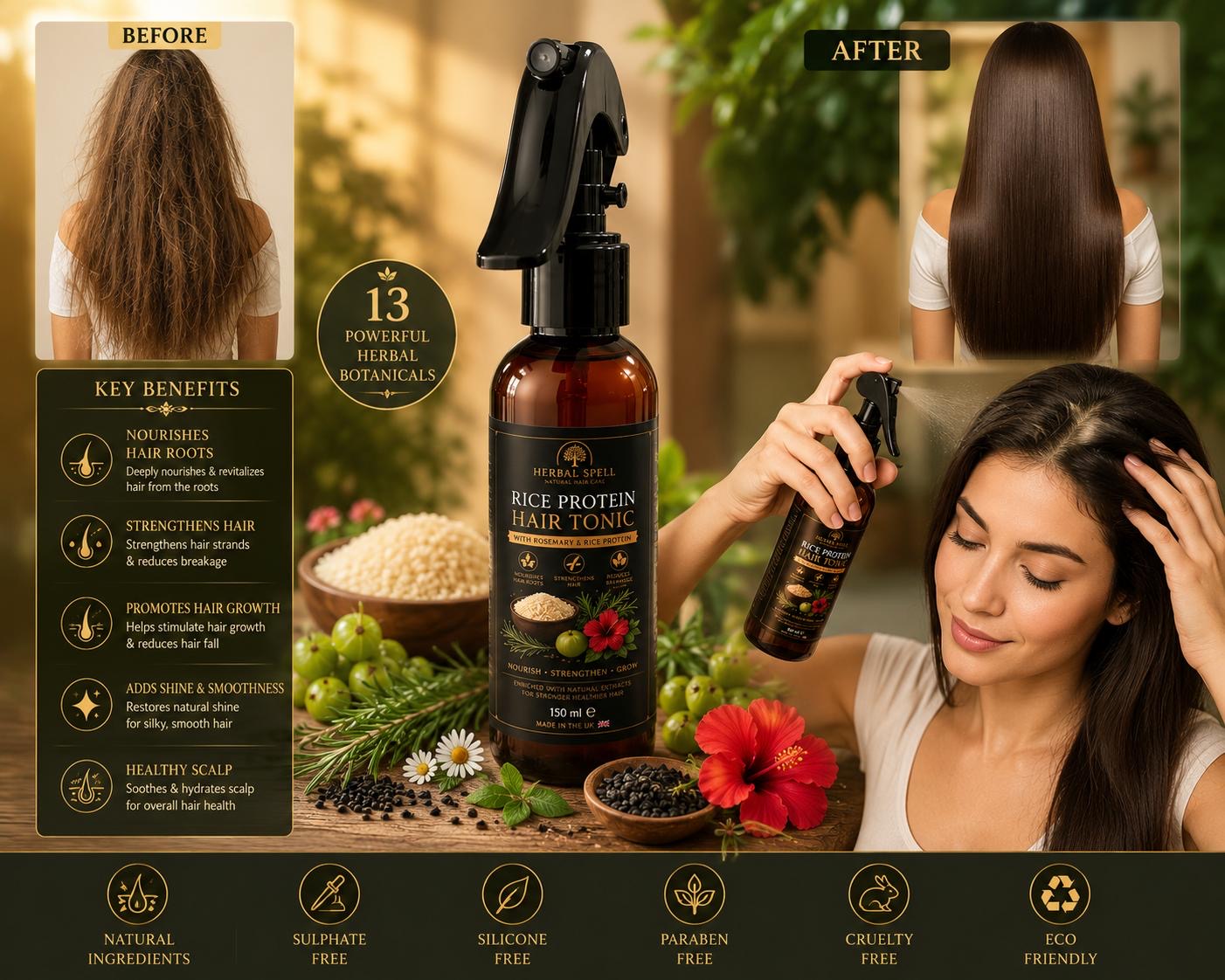 Rice water Protein Hair Tonic |  Amla,Reetha,Rosemary,Rice Protein for Strengthening & Nourishing  Daily Hair Haircare